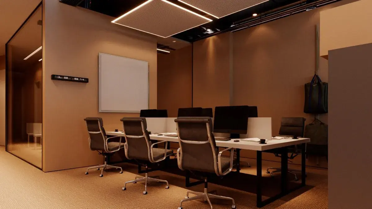 Coworking real OpenHub com luz e divisórias em vidro